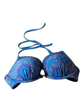 Aerie Blue Floral Crochet Push Up Bikini Top Size 34C Beach